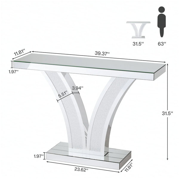Mercer41 V-Shaped Design Hall Table, Mirrored Side Table, Console Table ...