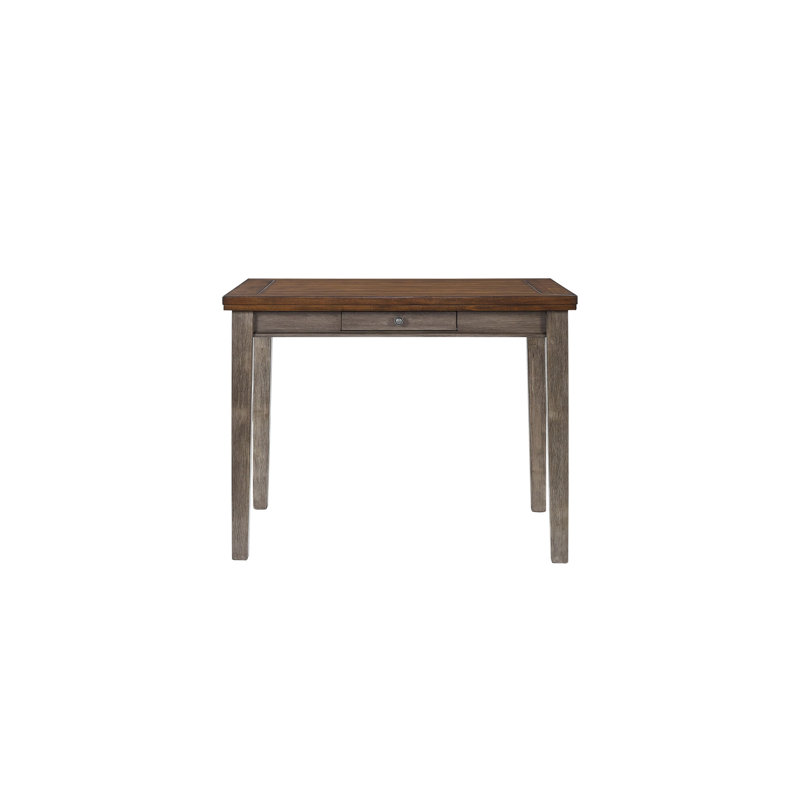 Table de salle à manger grise bicolore à hauteur de comptoir avec 4 tiroirs, aspect rustique
