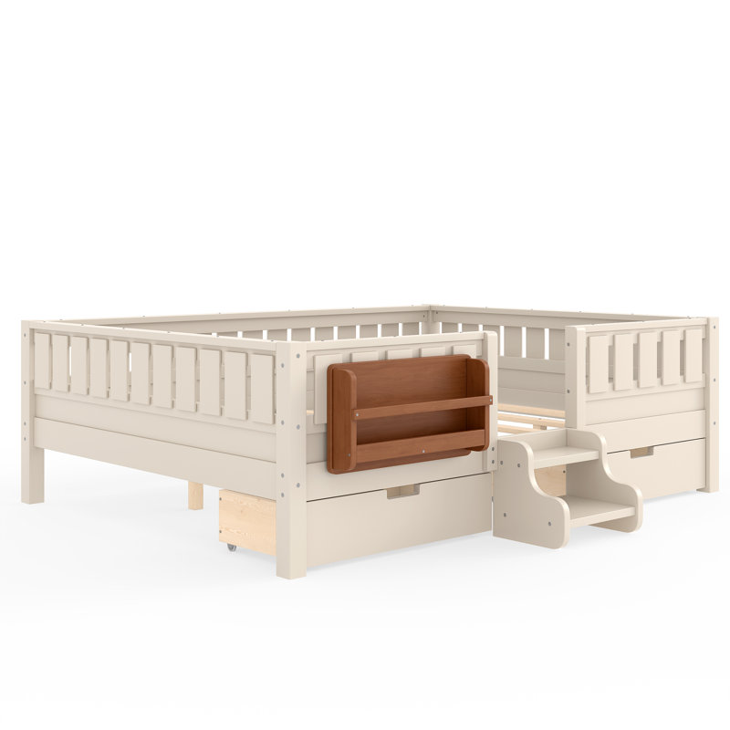 Lit pour enfant très grand Storytime avec tiroirs de rangement et bibliothèque, Beige