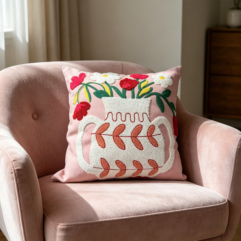 Housse de coussin décoratif à motif floral pour canapé-lit pour salon de jardin, Pink