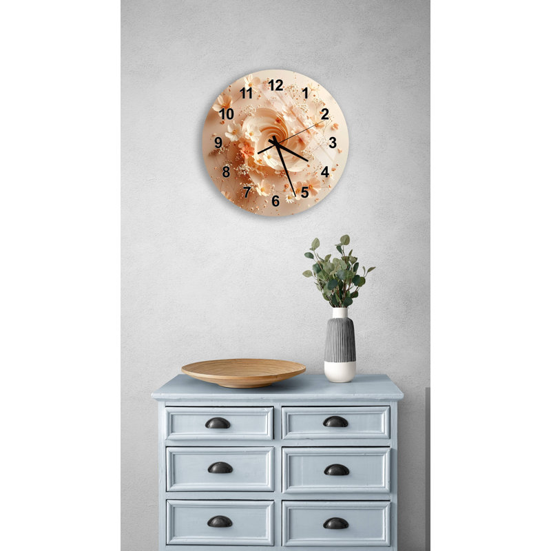 Horloge murale Floral, 20 pouces, Blanc, romain