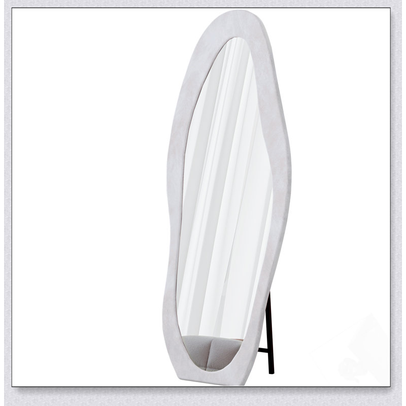 Full Length Wavy Mirror, 63 X 24 Inches, Flannel Wrapped Wooden Frame, Ideal For Bedrooms, Living Rooms, And Dressing Areas