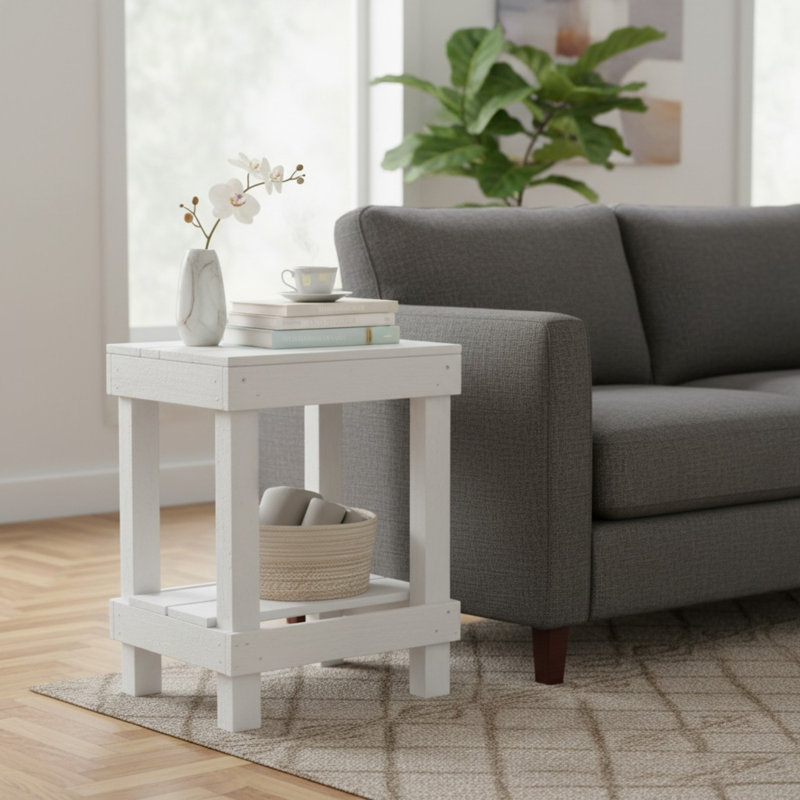 Juliana Solid Wood End Table, White, 23" H x 19" W x 19.5" D