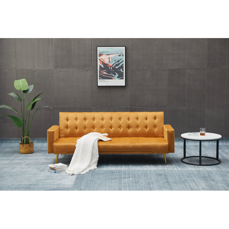 Amalyn 75'' Velvet Reclining Sleeper Sofa, Orange Velvet