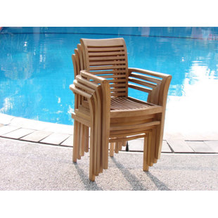 Mas Teak Wood Premium All-Weather Wicker Outdoor Stacking Dining Armchair (Set of 4)