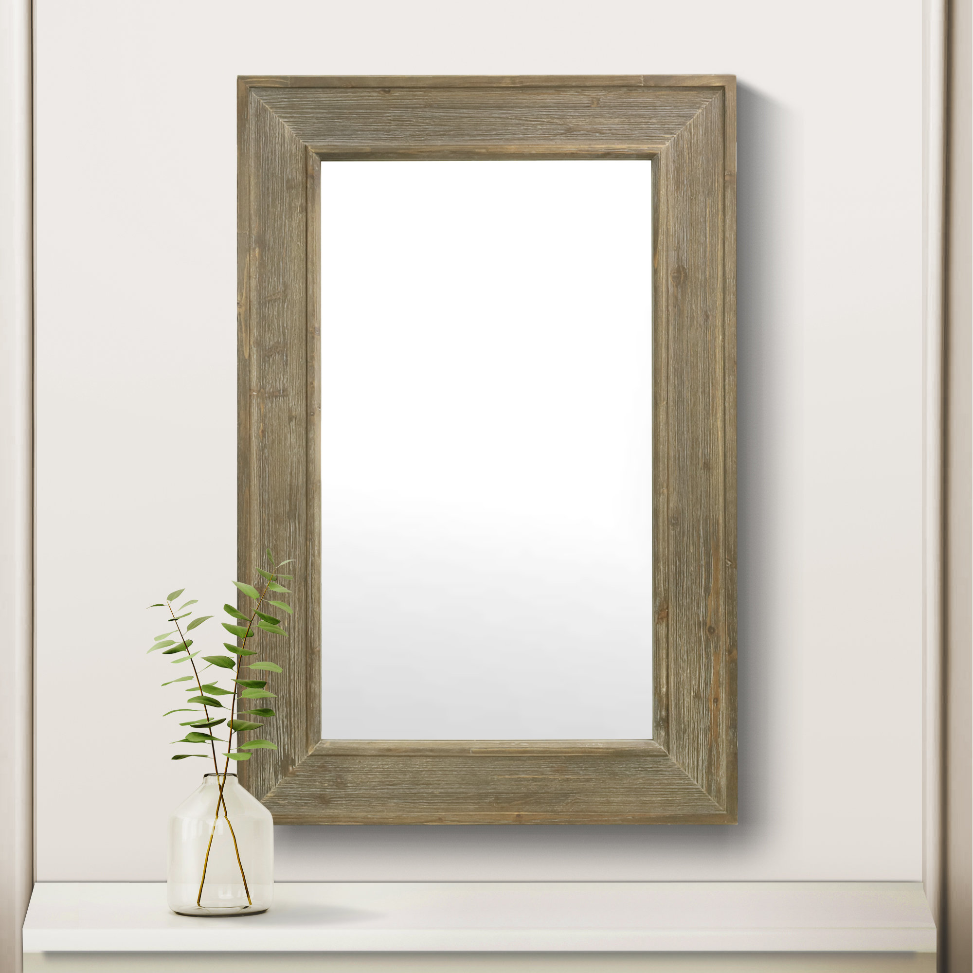 Millwood Pines Rustic Rectangle Wood Mirror for Bathroom Farmhouse ...