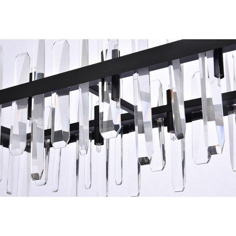 Marlow 24-Light Dimmable Rectangular Metal Chandelier with Crystal Accents, Black