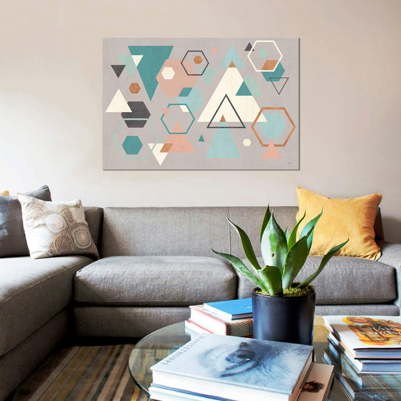 « abstract geo i gray », impression sur toile, H 12 po x l 18 po x P 1,5 po, Pas de tapis, Toile tendue