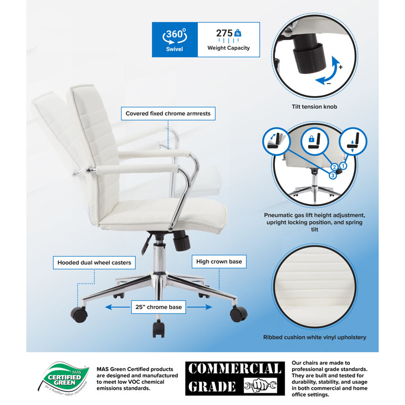 Inbox Zero Vinyl Task Chair, White
