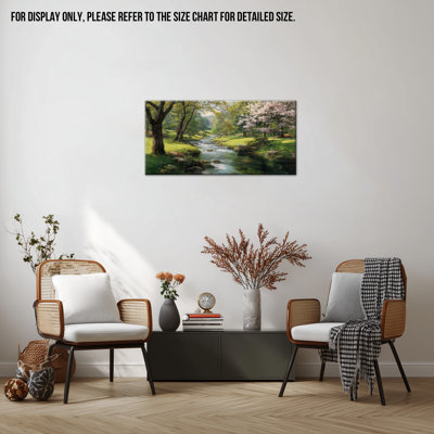 Fitzsimmons Nature Landscape Canvas Decor, Vibrantly Detailed Scenery Paintings Cherry Blossom Creek Artwork Horizontal Tree Floral Pictures for Living Room Bedroom Office, 20x40 inches