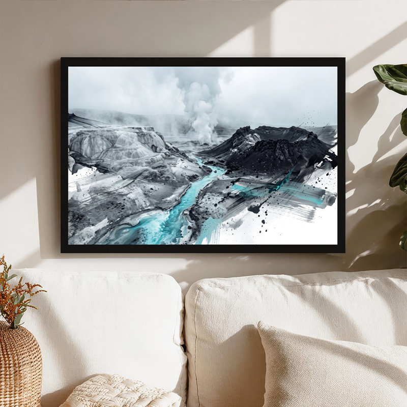 «Turquoise River And Steam Vents In Volcanic Landscape», art mural sur toile, 20"H x 30"W