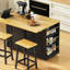 Grand îlot de cuisine de 48 pouces avec 2 tabourets de bar, prise de courant, support de rangement interne pour porte, chariot de rangement de cuisine sur 5 roulettes avec abattant, 5 supports latéraux ouverts, 2 tiroirs, pour la cuisine, la salle à manger, noir-868962360
