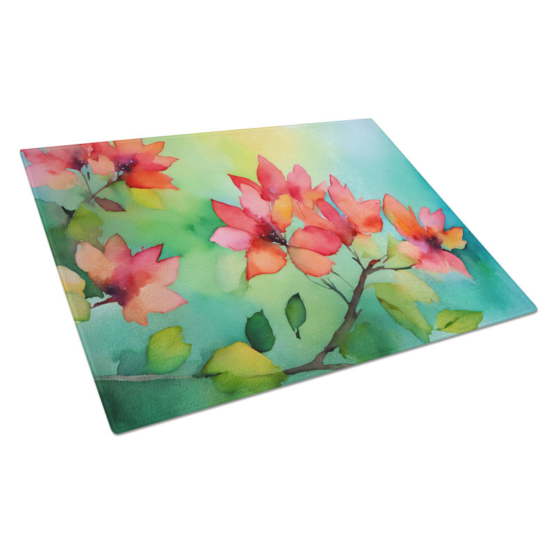 Missouri Hawthorns in Watercolor Glass Cutting Board Large