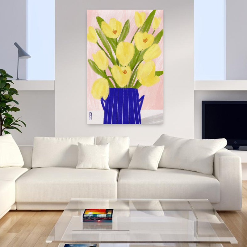 Art contemporain, fleur de tulipe rétro moderne et minimaliste, H 48 po x l 32 po