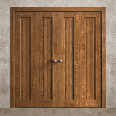 Sliding Closet Double Bi-Fold Doors | Ego 5006 | Sturdy Tracks Moldings Trims Hardware Set | Wood Solid Bedroom Wardrobe Doors