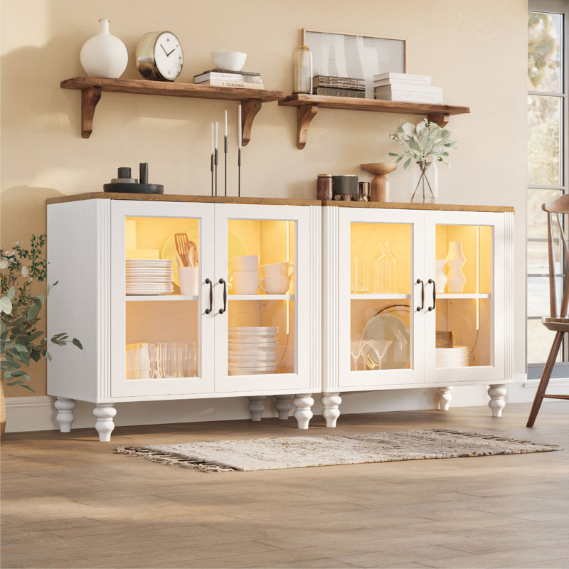 Buffet 62,8 po avec lumière DEL, Blanc / brun