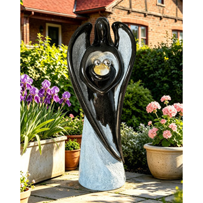 Fontaine en forme de cœur 49 "avec lumières DEL et mère en résine accueillant les enfants pour les espaces intérieurs et extérieurs