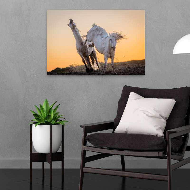 Wild Horses Golden Hour Dramatic Contemporary Horse Nature Sunset Wall Art Print 1 Piece Wrapped Canvas Wall Art