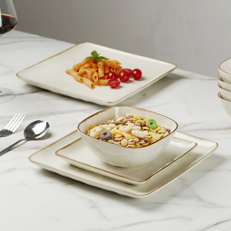 Stoneware Dinnerware Sets, 18-Piece Dish Set, White