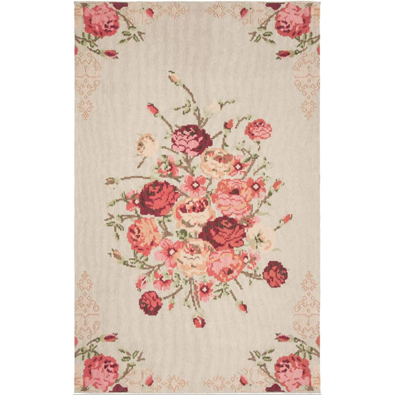 Tapis intérieur / extérieur en polyester tissé à la machine Mehvish - rouge / beige / vert, Rectangle de 10 pi x 14 pi