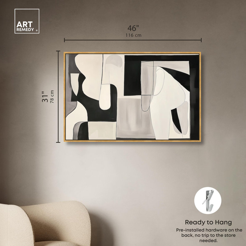Shadow Play I Canvas Modern Abstract par Art Remedy, Cadre flottant doré, H 31 po x l 46 po