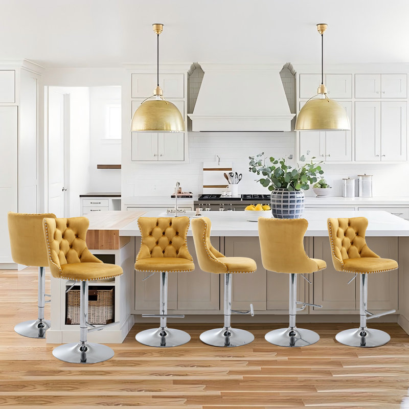360°Swivel Adjustable Counter Height Bar Stools, 6, Gold, Sliver
