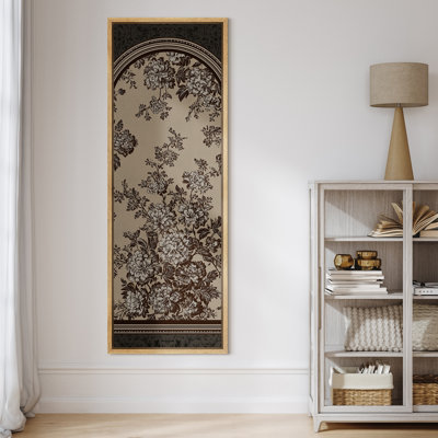 Classic Botanical Arch with Intricate Floral Pattern - Large Framed Canvas Master Bedroom Wall Art Print
