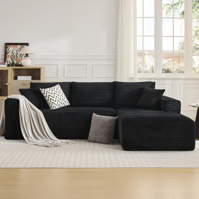 Canapé modulaire 108 po Cloud, canapé en L avec assise profonde, velours côtelé, sans assemblage, méridienne droite noire