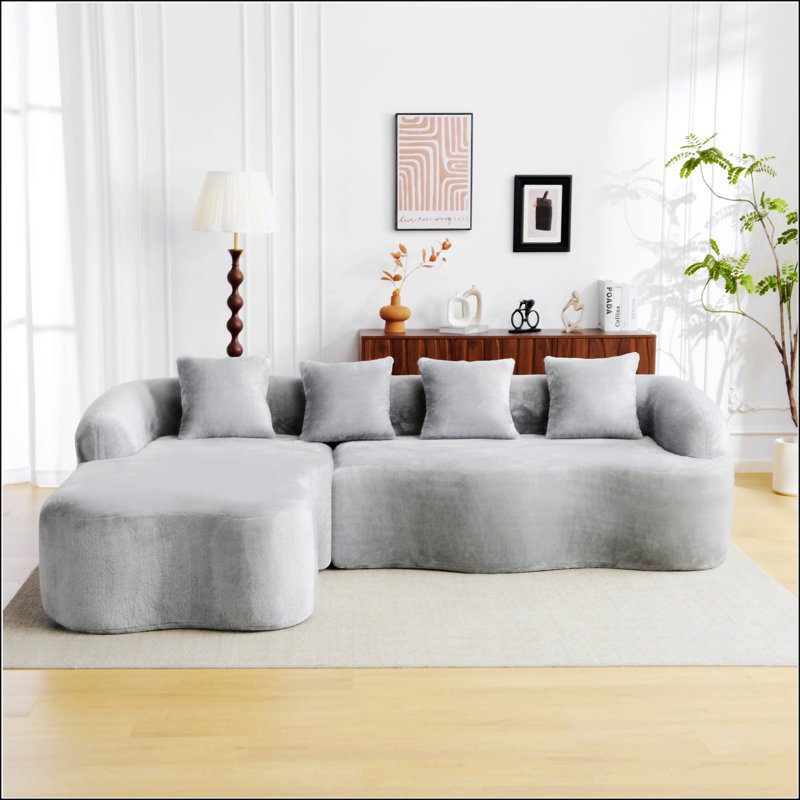 Canapé modulaire en L à compression complète avec méridienne incurvée, canapé modulaire en chenille, haute densité pour le salon en appartement