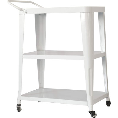 Chariot de salle à manger industriel à 3 niveaux avec roulettes pivotantes, blanc