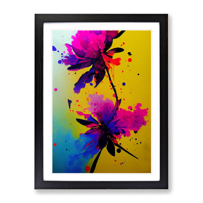 Splashed Flowers No.2 Abstract - Framed Print, Black, 64cm H x 46cm W