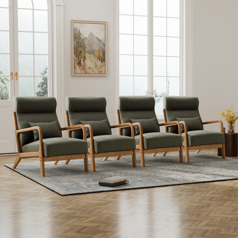 Cashel 26'' Wide Transitional Traditional Upholstered Accent Chair with Lumbar Pillow(Set of 4), Green  Linen