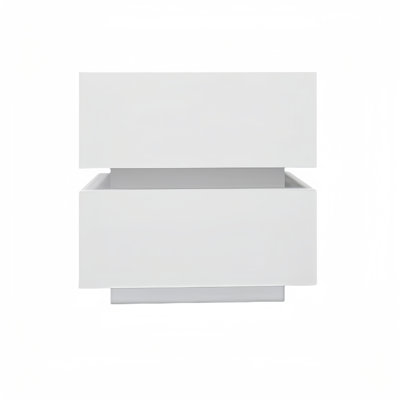 White Color High Glossy 2 Drawers Bedside Table With RGB Led Light Nightstand With Bluetooth Control