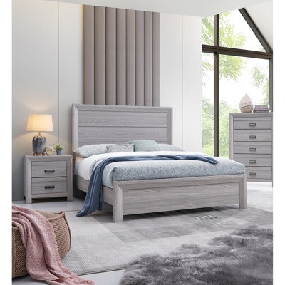Lit à panneaux simple en bois rustique avec une finition grise et une grande durabilité dans la fabrication de la chambre à coucher de couleur contemporaine
