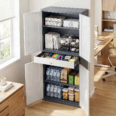 71" Metal Storage Cabinet, Garage Storage Organizer with Locking Doors, Drawer and Adjustable Shelves