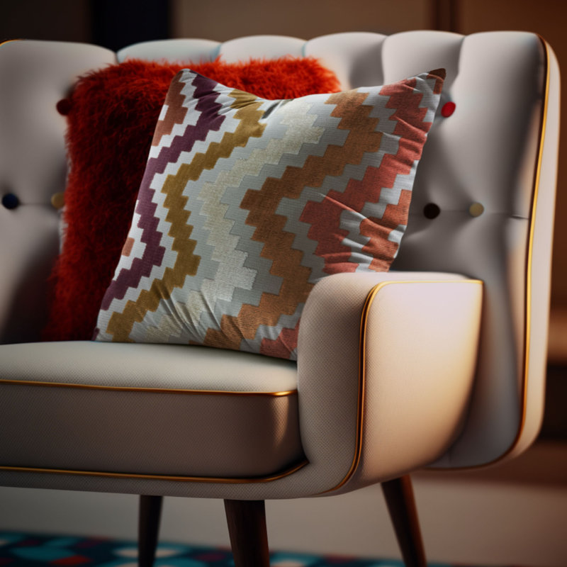 Coussin Plutus Opulence, Gris / rouge / orange rayé, Carrée, H 20 po x l 20 po