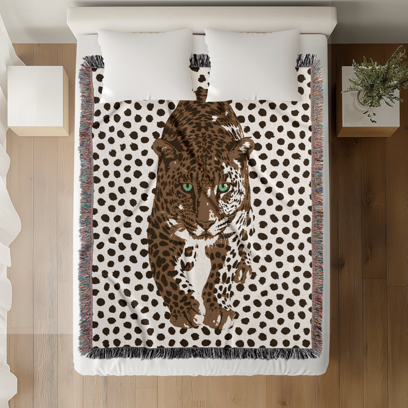 Jeté en mélange de coton Inky Leopard, Noir / brun rouille / blanc cassé, L 80 po x l 60 po