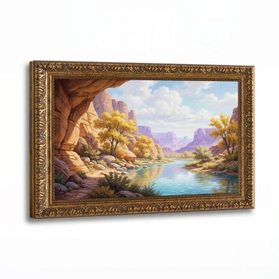 Tableau sur toile représentant une rivière du canyon rocheux avec des arbres jaunes