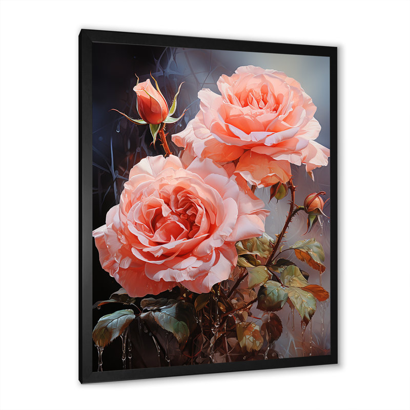 «Pink Roses», reproduction d'art sur toile, H 32 po x l 24 po, Cadre simple noir