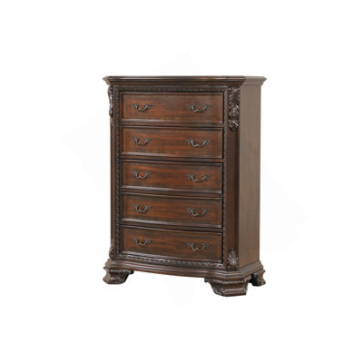 Commode à 5 tiroirs de style traditionnel avec poignées en métal en noyer