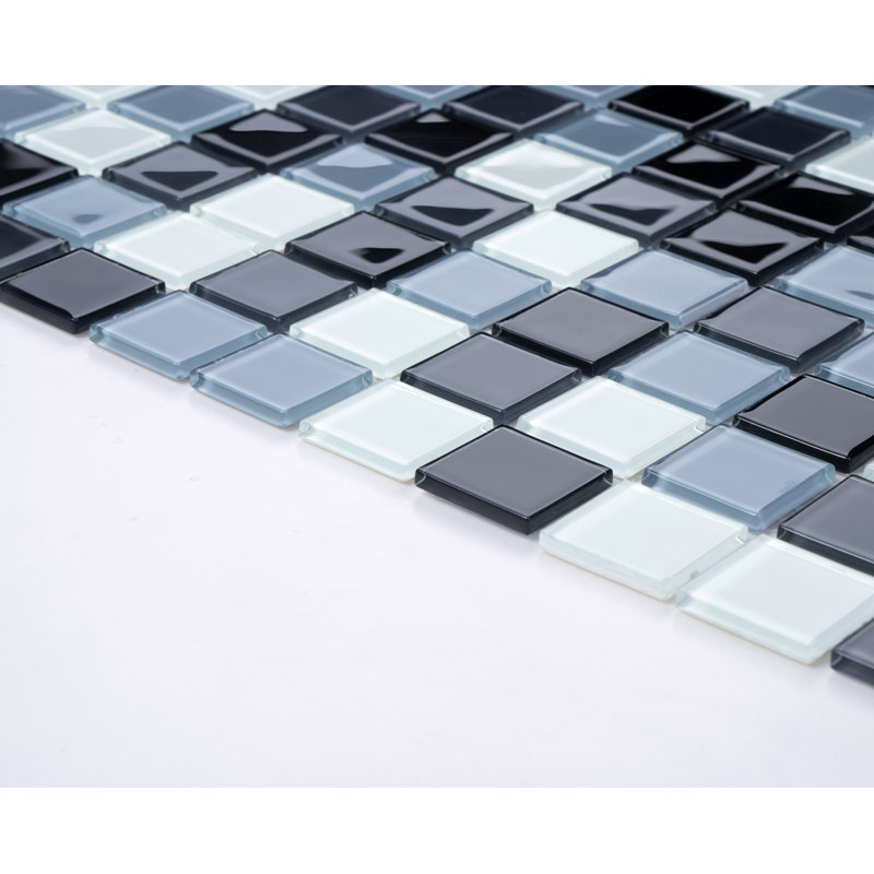1" x 1" Straight Edge Glass Mosaic Tile, Black/White/Gray