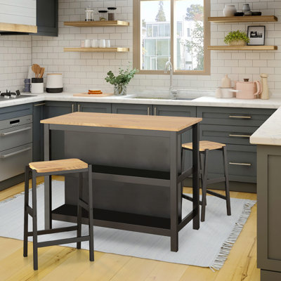 3 Pcs Dining Table Set, Rustic Retro Breakfast Table Dining Stools, Kitchen Table Set