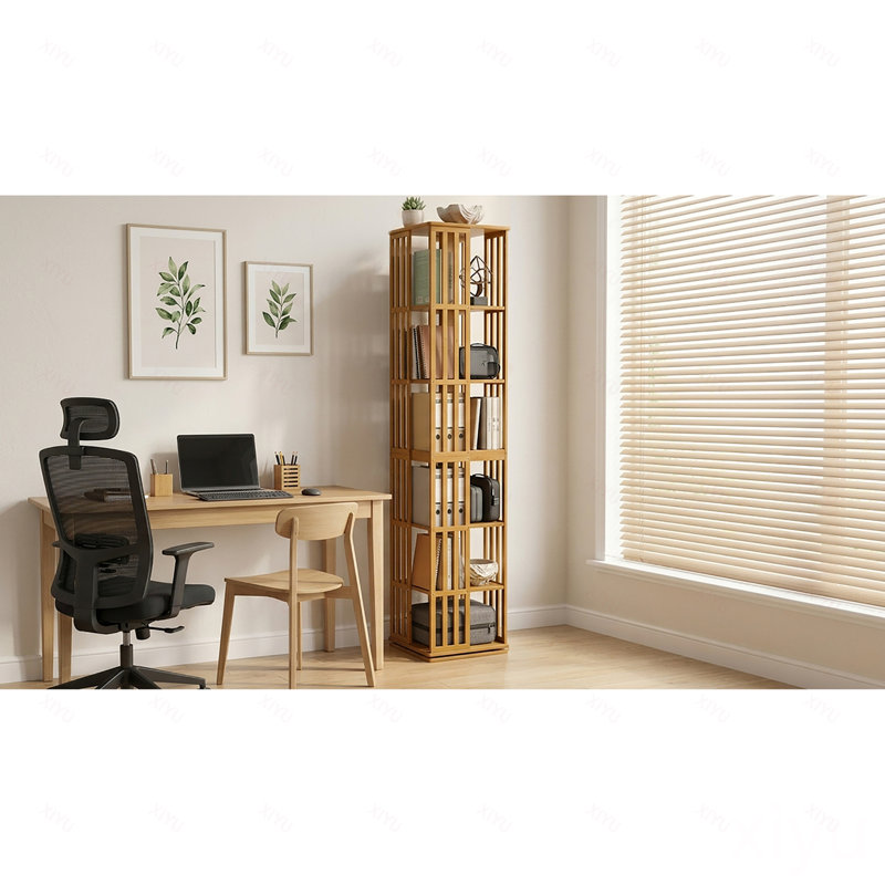 Tour de bibliothèque rotative, bibliothèque pivotante à 360 °, étagère de rangement en bambou à 6 niveaux, étagère de rangement en bois pour enfants adultes