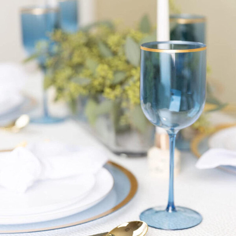 Verres à vin en plastique 12 oz avec bordure dorée Ecoqualité 15 invités