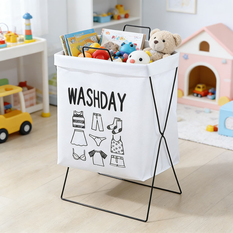 Foldable Laundry Hamper With Stand For Dorm Bathroom, Cotton Linen Fabric Collapsible Dirty Clothes Basket, Portable Storage Organizer
