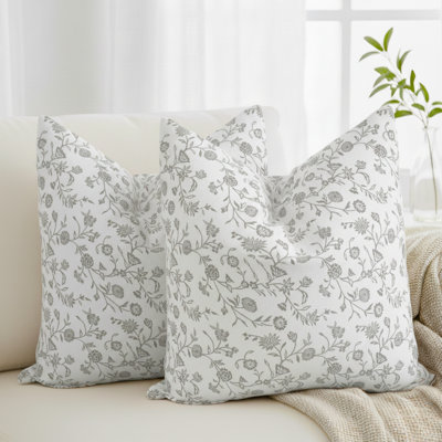 Floral Pillow Covers Vintage Flowers On Vine Design, Cotton Cushion Cover With Botanical Pattern Pack of 2