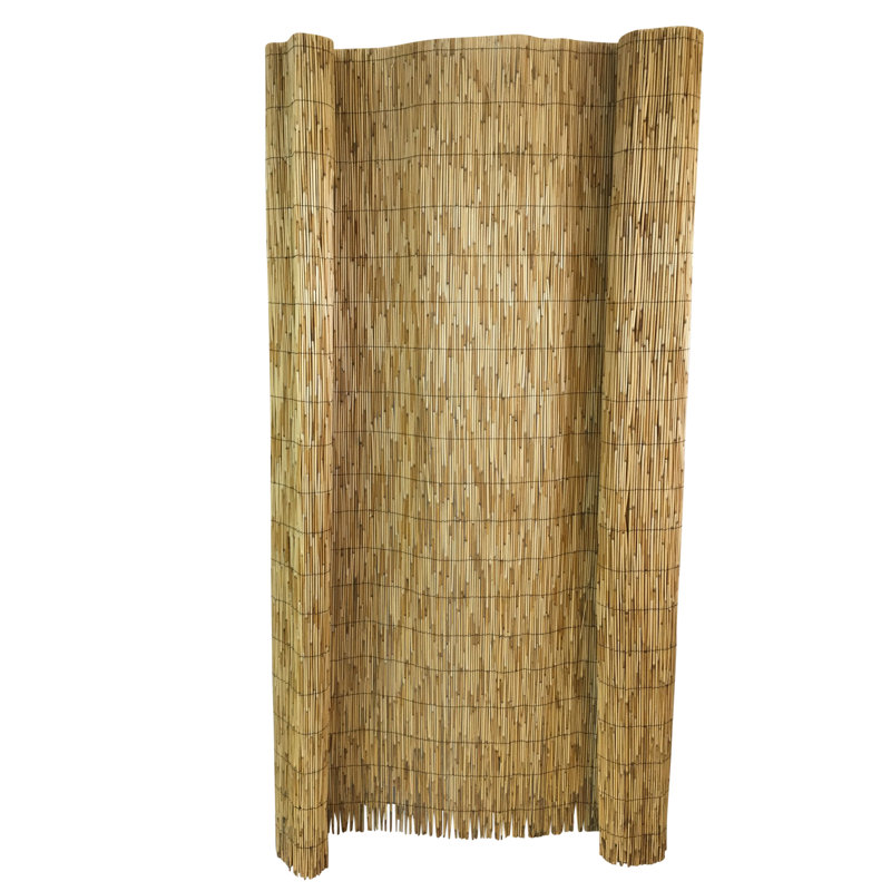 Natural Bamboo Reed Garden Fence with Black Nylon Coated Wire, 6'H x 14'L