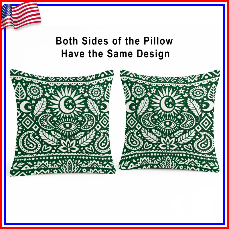 Coussins décoratifs à motif cachemire vert, 18 x 18 inches