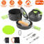 16Pcs Ensemble d'ustensiles de cuisine pour camping Ensemble de batterie de cuisine pour cuisinière Ensemble de bouilloire en aluminium avec bols Couteau Fourchette Cuillère Mousqueton Spatule Planche à découper pour