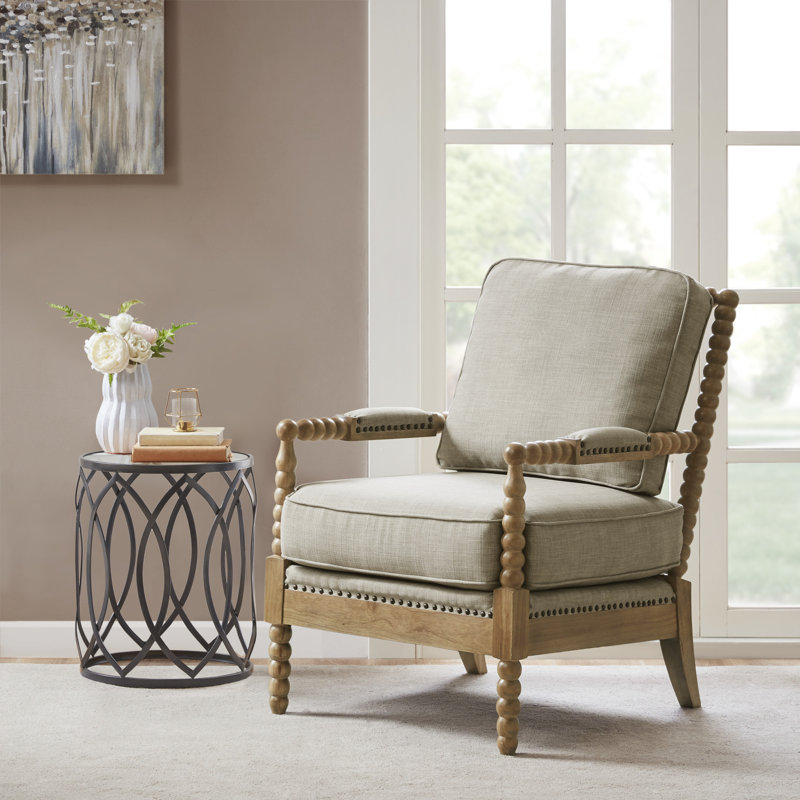 Donohue Elegant Nailhead Trim Armchair, Light Gray, Natural